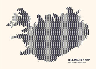 Iceland Map Vector Hexagonal Halftone Pattern Isolate On Light Background. Hex Texture in the Form of a Map of Iceland. Modern Technological Contour Map of Iceland for Design or Business Projects - 778930779