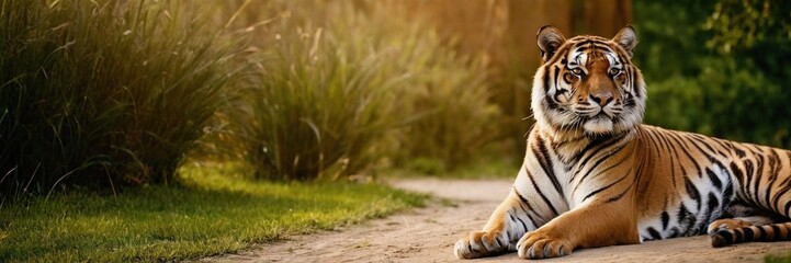 Close-up of a Sumatran tiger in a jungle.with Generative AI technology	
