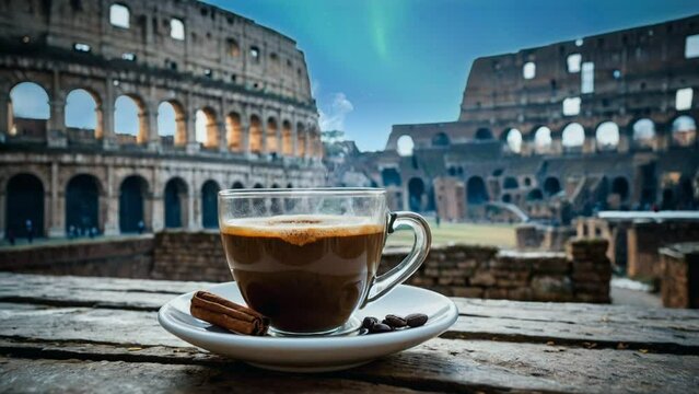 coffee in the morning, in colleseum, seamless looping animation video background 