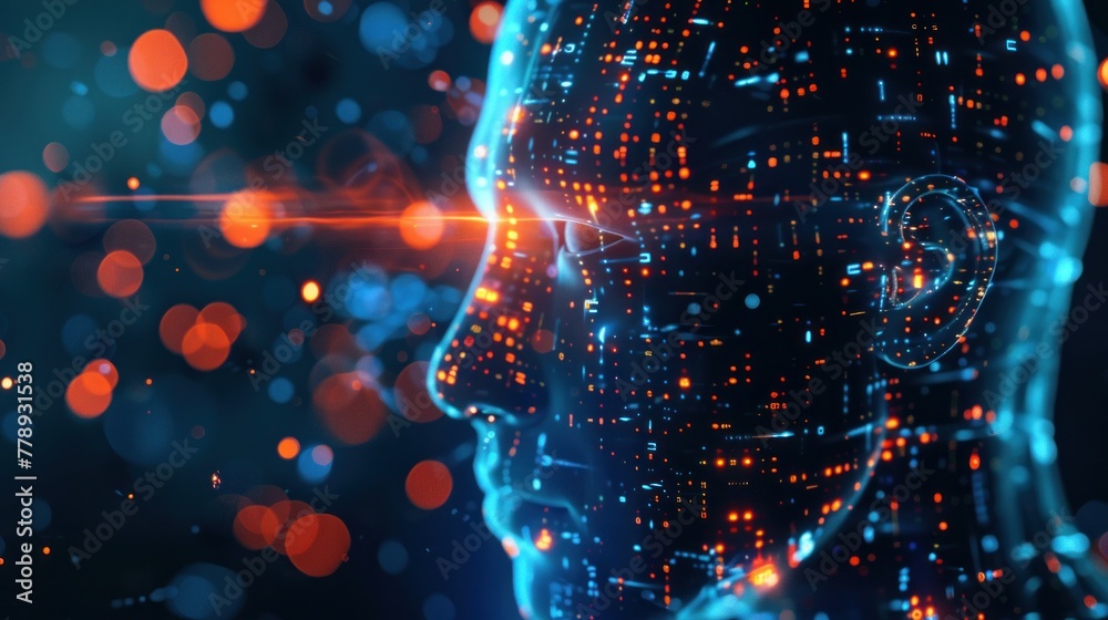 Aufkleber digital innovation and artificial intelligence concept with glowing human profile. advanced technolo