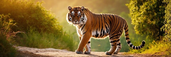 Fototapeta premium Close-up of a Sumatran tiger in a jungle.with Generative AI technology 