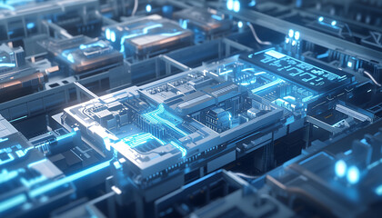 Fototapeta premium Robots in assembly manufacturing factory