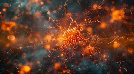 An explosion of neurons and synapses shooting out in all directions, symbolizing the brains boundless potential ,3DCG,clean sharp focus - obrazy, fototapety, plakaty