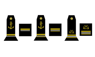 Ensemble des galons de l'armée de la marine nationale française des officiers mariniers supérieurs