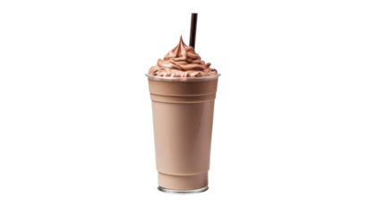 Mocha coffee ice cream milk shake on white isolated on clear png background and transparent background. food drink and dessert concept for cafe and restaurent, AI generative.	
