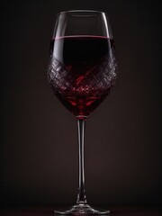 glass goblet front view with red wine for romantic evening close-up on black background