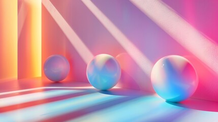 An abstract modern minimal background made of colorful iridescent geometric shapes in a 3D render.