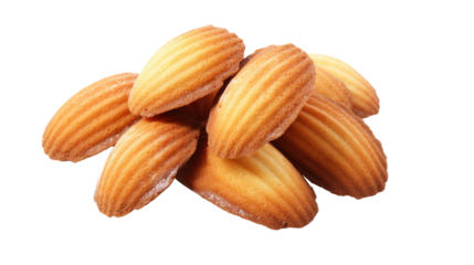 Fresh raw organic Madeleines bakery on white isolated on clear png background and transparent background. Bakery and pastry concept for cafe and restaurent, AI generative.	