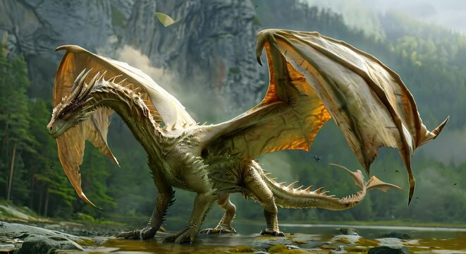dragon standing in river