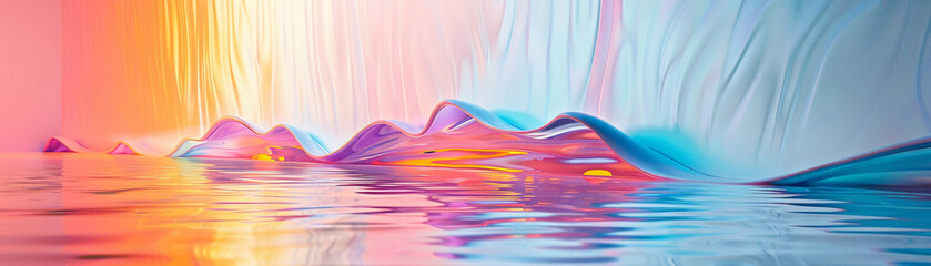 White optical art installation showing water flow, vivid colors, abstract angle