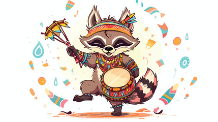 Raccoon tribal shaman with a tambourine dance. Chil