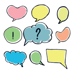 Set of dialog boxes different variants drawn by hand. Vector flat illustrations