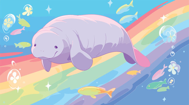 Rainbow manatee awareness month vector image illust