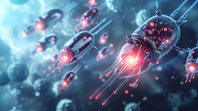 Digital Space Background withrobot nano bacterial