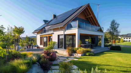 Modern Suburban House with Eco-friendly Photovoltaic System