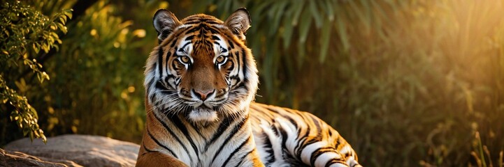 Close-up of a Sumatran tiger in a jungle.with Generative AI technology	
 - obrazy, fototapety, plakaty