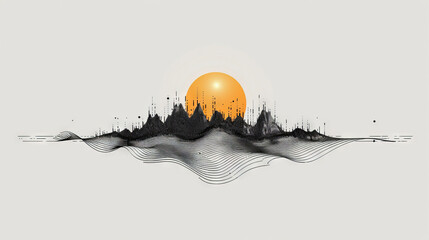 Abstract Landscape with Sun and Mountain Peaks Artwork