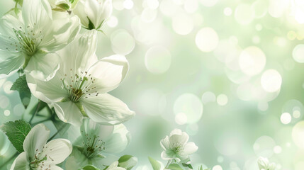 Ethereal White Blooms and Sparkling Light Bokeh Background