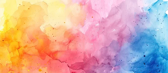 Wandaufkleber A detailed closeup of a vibrant watercolor painting featuring a beautiful pattern of purple, pink, and violet petals, with touches of magenta and cloudlike shapes © AkuAku