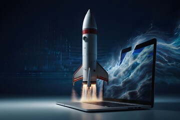 Let your imagination go wild with a rocket coming out of your laptop screen. Engage viewers with this vibrant graphic that represents creativity and technological advancements.
