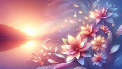 Fototapeta na wymiar Abstract celebration background with soft pastel colors the vibrant spring flower and leaves