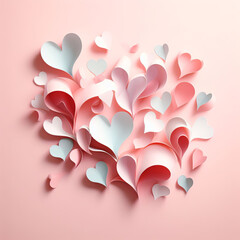 Pink paper hearts in paper pop-up style, symbol of love - 778936752