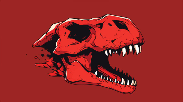 Red skull of t-rex logo. vector illustration 2d fla