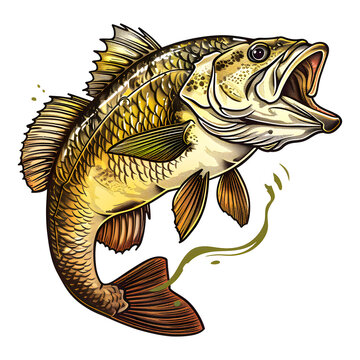 Big bass fish cartoon vector for t-shirt design isolated on transparent background