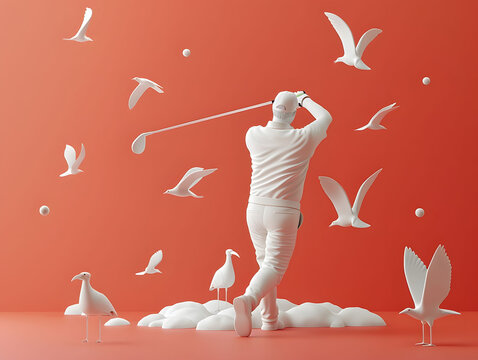 Swing Mishap: Minimalistic 3D Golfer's Misfortune