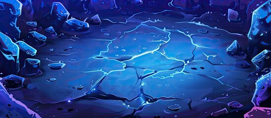 Fototapeta premium A serene scene of a frozen lake encircled by icy boulders and frost-covered rocks