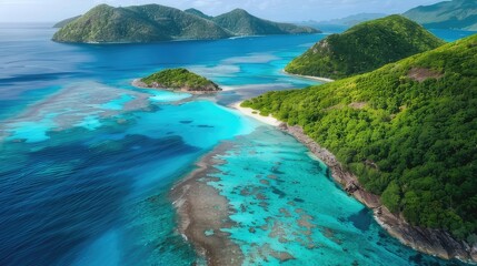 Aerial Serenity Stunning Aero View of Tortuga Island's Lush Greenery Amidst Crystal-Clear Waters, a Testament to Nature's Untouched Beauty
