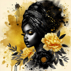 black woman with peony flowers