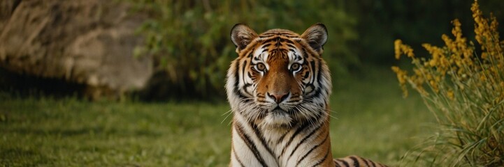 Close-up of a Sumatran tiger in a jungle.with Generative AI technology