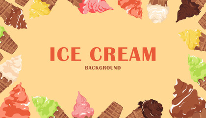 Background with colorful ice cream. Frame
