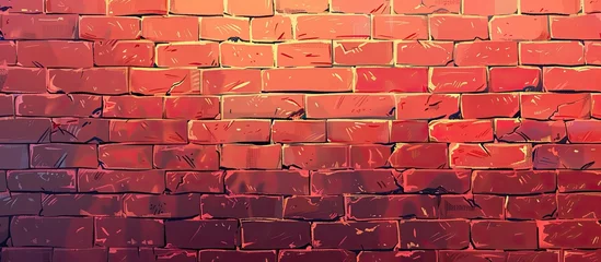 Foto op Plexiglas A detailed shot of a red brick wall showcasing the intricate brickwork and rectangular patterns. The magenta hue adds an artistic touch to the building material © AkuAku