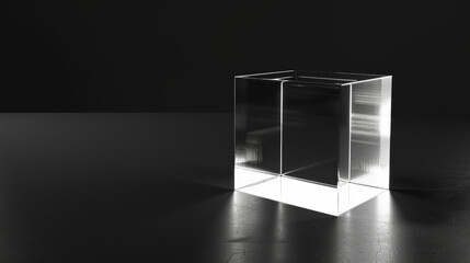 3d render glass cube, black brackground