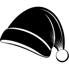 illustration of a cap, black santa cap silhouette vector illustration,icon,svg,cap characters,Holiday t shirt,Hand drawn trendy Vector illustration,christmas cap on black background
