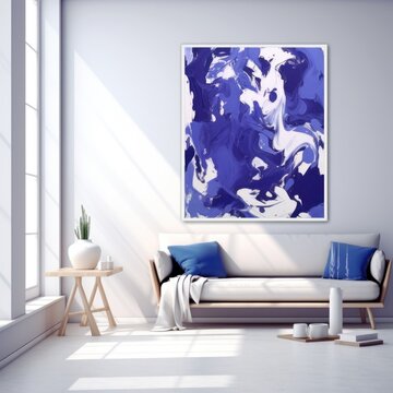 Indigo and white flat digital illustration canvas with abstract graffiti and copy space for text background pattern