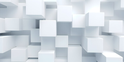Abstract White Background With Cube Boxes ,Geometric Background With White Square Shaped 3d Wall Design