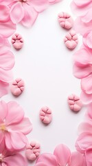 Fototapeta na wymiar Rose paw prints on a background, minimalist backdrop pattern with copy space for design or photo, animal pet cute surface 