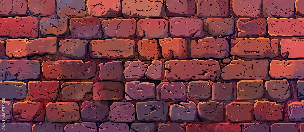 Poster Detailed shot of a brick wall showcasing red and purple brickwork. The intricate pattern and vibrant magenta hues create a unique piece of art in building material