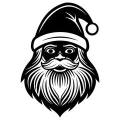 illustration of a santa, black santa face silhouette vector illustration,icon,svg,cap characters,Holiday t shirt,Hand drawn trendy Vector illustration,christmas cap on black background