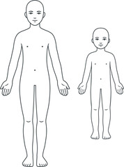 Unisex adult and child body template. Blank human anatomy diagram for medical infographic. Isolated clip art illustration with transparent background.
