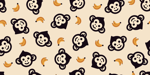 Seamless pattern of monkey and banana.Background material.Vector.猿とバナナのパターン　背景素材 - 778941308