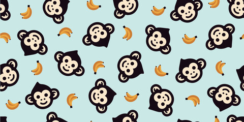 Seamless pattern of monkey and banana.Background material.Vector.猿とバナナのパターン　背景素材 - 778941309