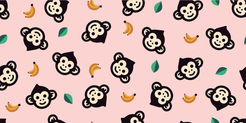 Seamless pattern of monkey and banana.Background material.Vector.猿とバナナのパターン　背景素材 - 778941338