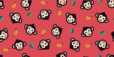 Seamless pattern of monkey and banana.Background material.Vector.猿とバナナのパターン　背景素材 - 778941399