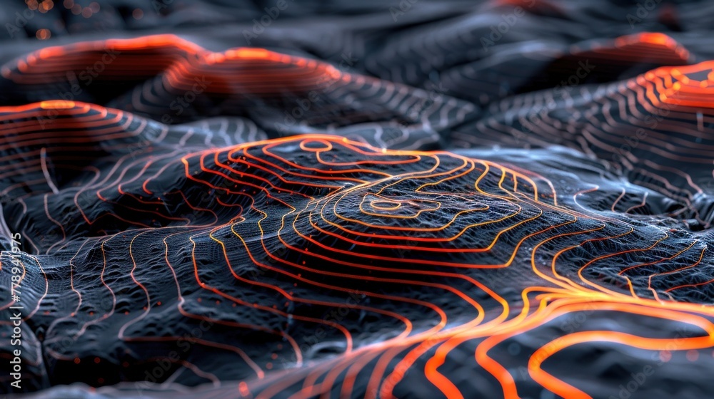 Poster detailed view of intersecting orange and red lines creating a pattern