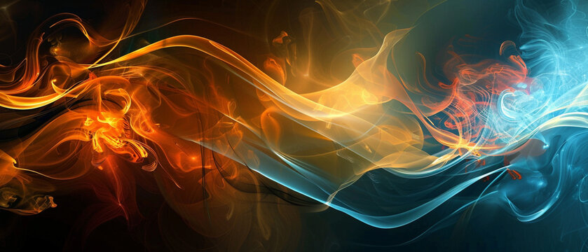 A colorful, abstract image of flames and smoke with a blue and orange line. Generated by AI
