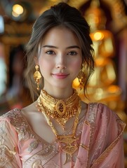 A Thai model dons a traditional outfit showcasing the elegance and beauty of Thai culture, Generated by AI